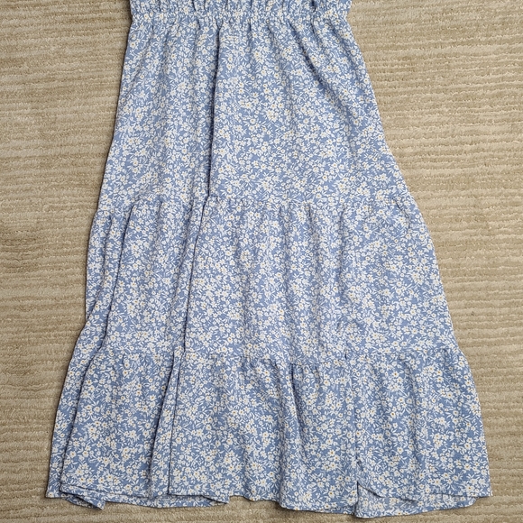 Monteau Women's Medium Blue Floral Print Prairie Midi Dress Scalloped Neck Line - Picture 7 of 13